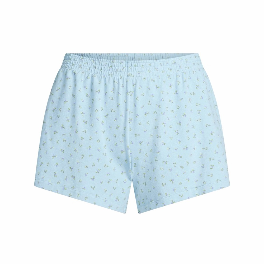 Skims Cotton Jersey Loose Short in Powder Blue Micro Floral, size XS